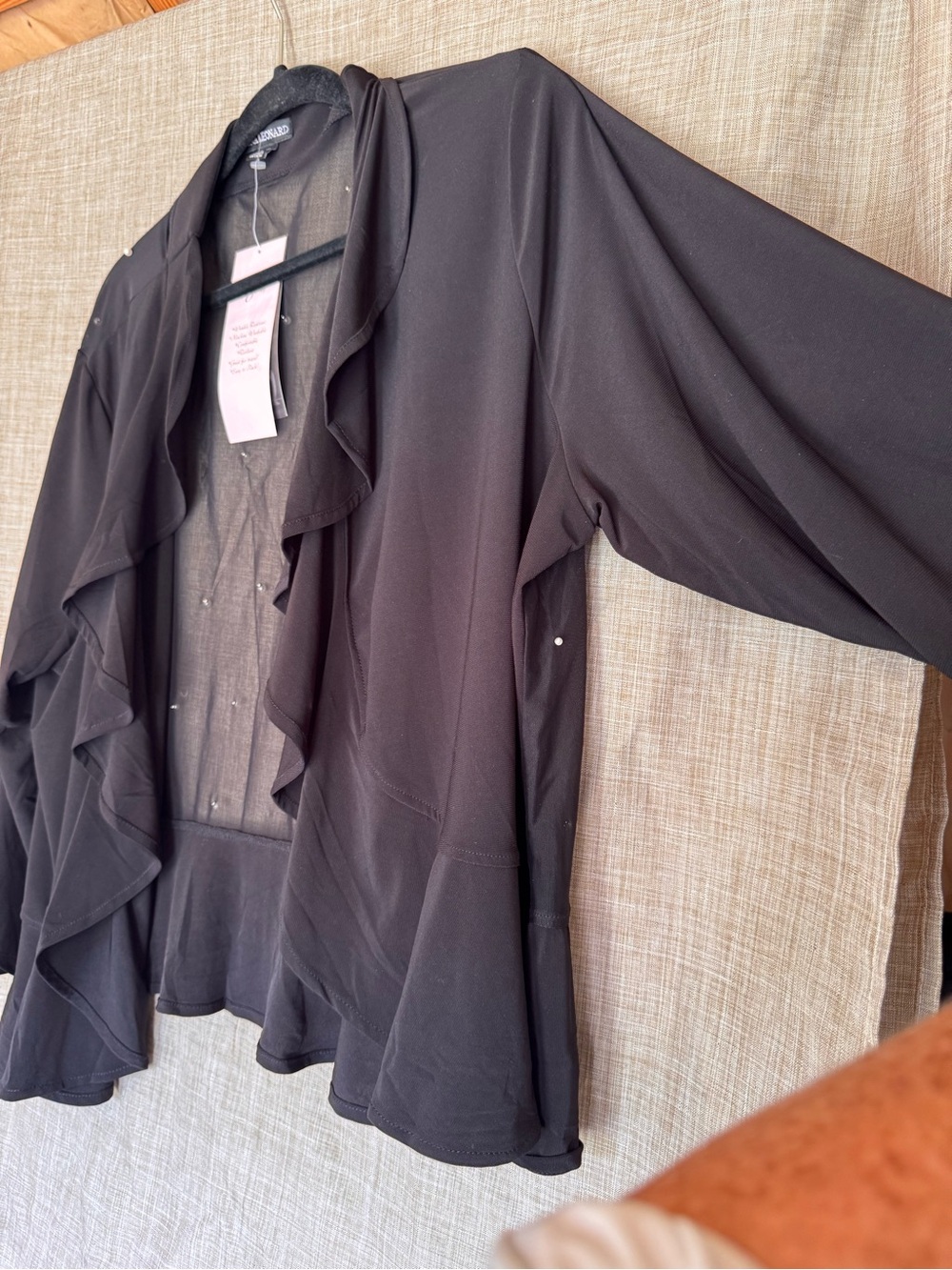 Black Ruffled Open-Front Cardigan